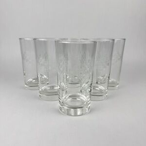 Vintage Libbey Symphony Etched Clear 12oz Glass Tumblers Tribal Pattern Set/6